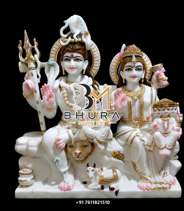 Blessing Pose Shiv Parvati Marble Statue Collection